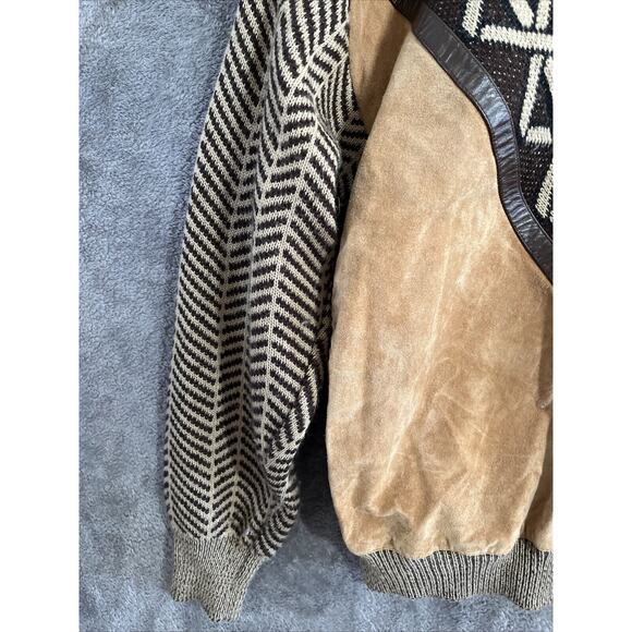 Deerskin Trading Post Sweater Large Wool Suede Brown V Neck Southwestern Vtg - Picture 4 of 16